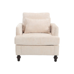 Modern Accent Lounge Chair with Tufted Club Design, Beige Chenille Upholstery, Solid Wood Frame for Living Room and Bedroom