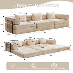 Compression Sofa,Convertible Floor Sofa Bed with Fixed-Shape Frame, Boneless Modular Sectional Sofa,No Assembly Required,Chenille fabric,for Living Room Bedroom,Beige