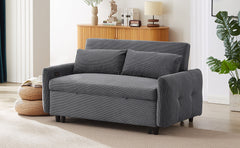 Modern Convertible Pull-out Sofa Bed with USB Ports, Dark Grey Corduroy, 57.48'
