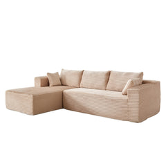 Compression Sectional Couch with Comfy Chaise, Boneless L Shape Sofa with Deep Seat, Minimalist Modular Couches Sleeper for Living Room Bedroom Apartment Lounge,corduroy,Beige