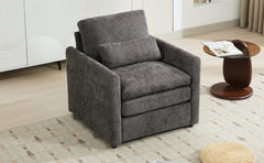 Cozy Upholstered Armchair with Double Cushion in Grey Chenille, 31.9 Inches