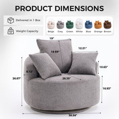 360° Swivel Chair Accent Barrel Chair Swivel Round Upholstered Sofa Chair with 3 Removable Pillows for Living Room, Bedroom, Office and Hotel, High-Resilience Sponge,Grey