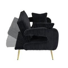 74.01 inch straight corduroy sofa bed with pillows, adjustable in three levels, designed in a minimalist style, suitable for use in living rooms and study rooms.Black