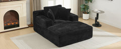 Modern Black Corduroy Chaise Lounge Sofa Bed with Removable Pillows, 48.8' Upholstered Sleeper Sofa