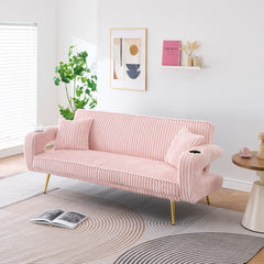 74.01 inch straight corduroy sofa bed with pillows, adjustable in three levels, designed in a minimalist style, suitable for use in living rooms and study rooms.Pink