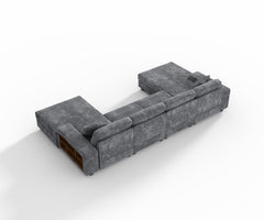 Convertible U-shaped Combination Sofa, Corduroy Fabric, Modern Comfortable Large Size 4 Seat Sofa, Living Room Double Lounge Chair , Dark Grey