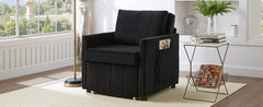 Upholstered Convertible Sleeper Sofa with 5-Position Backrest, Side Pockets, Storage, Black Chenille, 31.5'