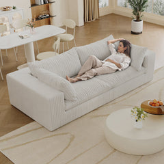 39.8' Cloud Sofa,Corduroy Fabric,Deep Seat Couches,Double-layer design,Removable  Cushion,No Assembly, DIY Combination for Living room, Bedroom,Conference room ,Apartment,White
