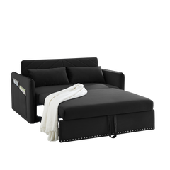 MH' Sleeper Sofa Bed w/USB Port, 3-in-1 adjustable sleeper with pull-out bed, 2 lumbar pillows and side pocket, soft velvet convertible sleeper sofa bed, suitable for living room bedroom