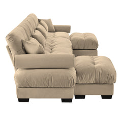 Modern Velvet U Shaped Sectional Sofa Cloud Couch with Movable Ottomans and Bolstered Armrests in Camel