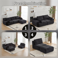 Modern Memory Foam Compressed Sofa,Large Sectional Couches for Living Room,Pet-Friendly Cloud Modular Sectional Sofa,Corduroy Fabric,Extra Deep Loveseat,No assembly required, Black