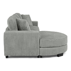 Corduroy Tufted Upholstered Sleeper Sectional Sofa, L-Shaped Modular Convertible Sofa , The arc-shaped footstool can be placed freely on the left and right-Gray