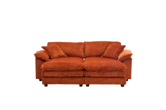 Corduroy 2-seats sofa With 2 back pillows,2 toss pillows and two ottoman,Comfy Sofa- Deep Seat Couch for Living Room,Orange