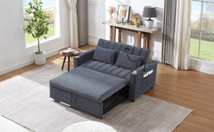 Convertible Sofa Bed Loveseat with USB Ports, Side Pockets, Cup Holders, and Phone Holder in Blue Grey Bella Fabric, 55.9'