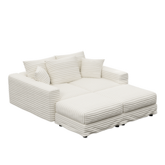 82.7 ' Plush Corduroy 3-Seat Sofa, Modern Comfy Upholstered Sofa Cloud Couch, Deep Seat Couches with Soft Pillows and 2 Ottomans, Convertible Sofa Lounge Chair, for Living Room,Apartment,Office,Beige