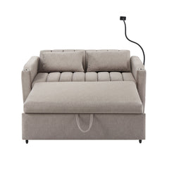Convertible Sofa Bed Loveseat with USB Ports, Side Pockets, Cup Holders & Swivel Phone Holder, Light Grey Bella Fabric