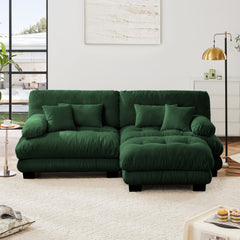 Cloud Couch Sectional Sofa for Living Room, Chenille 2 Seater Sofa with 2 Lumbar pillows and 2 throw pillows , Upholstered Wide Arm Sofa with Convertible Ottoman,Chenille Green