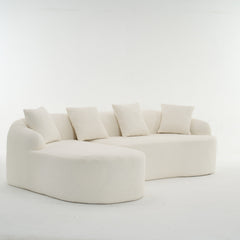 Boneless L-Shape Sectional Sofa with Curved Chaise,White Modular Chenille Compression Couch,30D High-Density Foam,Minimalist Modular Couches Sleeper for Living Room Bedroom Apartment Lounge.
