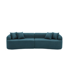 Curved Modular Sectional Sofa in Lamb's Wool Fabric, Modern Minimalist Style, Compressed (No Assembly Required), Comfy for Living Room & Bedroom - Blue