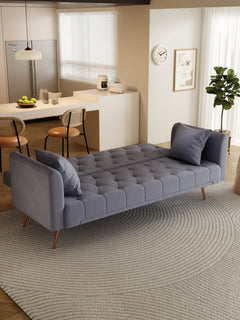 71-inch convertible love seat sofa, American vintage grey velvet material, suitable for small living room, bedroom, office