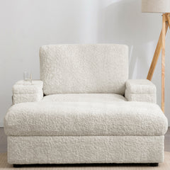Luxurious Oversized Chaise Lounge Sofa Bed with Storage Ottoman and Armrests, Cup Holders, Faux Rabbit Fur, 42-Inch for Living Room or Bedroom