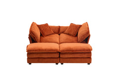 Corduroy 2-seats sofa With 2 back pillows,2 toss pillows and two ottoman,Comfy Sofa- Deep Seat Couch for Living Room,Orange