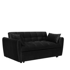 65 '3-in-1 foldable large size sofa bed, modern velvet double sofa, sofa bed with adjustable back, storage bag and pillow, suitable for living room, bedroom (biack)