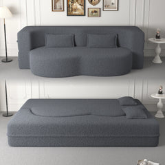 Modern Floor Sofa, with 2 Pillows, Convertible Teddy Fabric Foam Filled Bed, 15 inch Full Size Folding Mattress, Suitable for Living Room, Guest room, Game Room, Grey