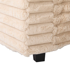 Plush Upholstered Oversized Double Chaise Lounge Sofa with USB Ports and Cup Holders, Champagne, Faux Rabbit Fur, 83.5'