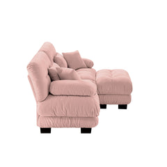Cloud Couch Sectional Sofa for Living Room, Chenille 2 Seater Sofa with 2 Lumbar pillows and 2 throw pillows , Upholstered Wide Arm Sofa with Convertible Ottoman,Chenille Pink