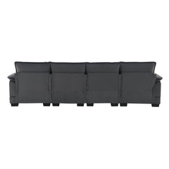Modern U-shaped Sectional Sofa with Waist Pillows, 6-seat Upholstered Sleeper Sofa with Chaise Lounge in Velvet, 109.8*55.9', Gray