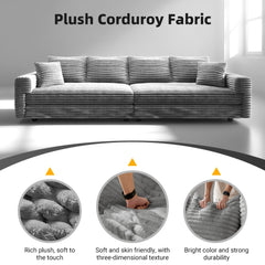 102.4 ' Plush Corduroy 4-Seat Sofa,Modern Comfy Upholstered Sofa Cloud Couch,Deep Seat Couches with Soft Pillows,Convertible Deep Seat Sofa Lounge Chair for Living Room Bedroom,Apartment,Office,Grey