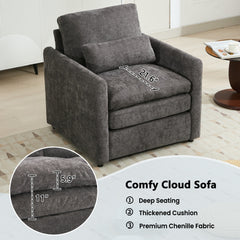 Cozy Upholstered Armchair with Double Cushion in Grey Chenille, 31.9 Inches