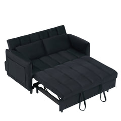 52 'black modern velvet sofa, sofa pull-out bed, small love seat casual sofa with back, pillow, pockets, living room furniture, 3 in 1 convertible sleep sofa bed.