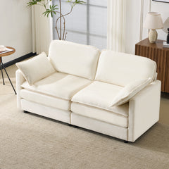 69' PLUSH CLOUD LOVESEAT: Modular 2-Seater Sectional Sofa with 22' Beige Chenille Cushions + 2 Throw Pillows - Compact Size for Apartment, Living Room, Bedroom (Beige)