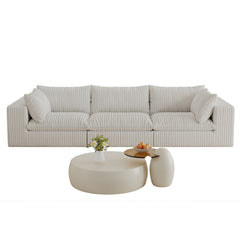 118.2' Cloud Sofa,Corduroy Fabric,Deep Seat Couches,Double-layer design,Removable  Cushion,No Assembly, DIY Combination for Living room, Bedroom,Conference room ,Apartment,White