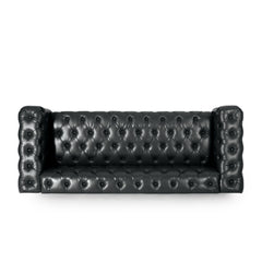 Mirod Comfy 3-Seat Sofa with Wooden Legs, PU Upholstery, Black, 83.5'' Width