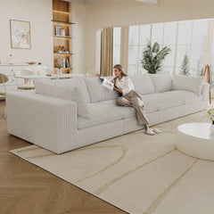 157.6'Cloud Sofa,Corduroy Fabric,Deep Seat Couches,Double-layer design,Removable  Cushion,No Assembly,DIY Combination for Living room, Bedroom,Conference room ,Apartment,White