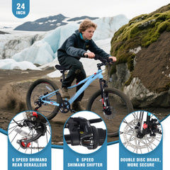 Mountain Bike for Girls and Boys Mountain 24 inch shimano 6-Speed bike