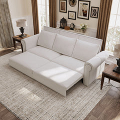 93.7' King Pull Out Sofa Bed, Chesterfield Sofa, 3-in-1 Velvet Convertible Sleeper Sofa with Nailhead Trim & Rolled Arm, Multi-Functional Sofa Bed for Living Room, Bedroom, Apartment, Office, Beige