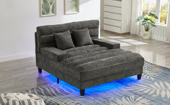 Modern Chaise Lounge Sofa 57.1' Sofa Bed with Adjustable Backrest and LED Light Strip, Grey Chenille Upholstered