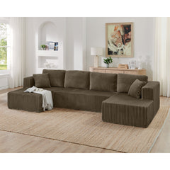 Modern Minimalist U Shape Modular Sectional Sofa, Sleeper Sofa in Corduroy, Brown