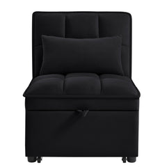 4 in1 Multi-Function Single Sofa Bed with Storage Pockets,Tufted Single Pull-out Sofa Bed with Adjustable Backrest and Pillows ,Convertible  Chaise Lounge,Black