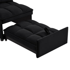 4 in1 Multi-Function Single Sofa Bed with Storage Pockets,Tufted Single Pull-out Sofa Bed with Adjustable Backrest and Pillows ,Convertible  Chaise Lounge,Black