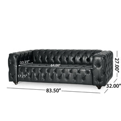 Mirod Comfy 3-Seat Sofa with Wooden Legs, PU Upholstery, Black, 83.5'' Width