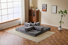 Floor Couch,Compression Sofa,Convertible Floor Sofa Bed-with Pillow Back Support Armrest,Comfy Futon Couch Lounge Sleeper Bed,Chenile fabric,for Living Room Bedroom (DARK-GREY)