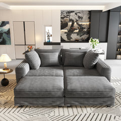 104.3 ' Plush Corduroy 4-Seat Sofa, Modern Comfy Upholstered Sofa Cloud Couch, Deep Seat Couches with Soft Pillows and 2 Ottomans, Convertible Sofa Lounge Chair, for Living Room,Apartment,Office,Grey