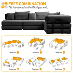 Oversized Upholstered Sectional Sofa Couch Set, Modular 118.2 ' L Shaped Floor Living Room Sofa Set With 6 Pillows, DIY Combination Sofa Couch for living rooms, apartments,bedrooms, Black
