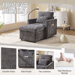Multifunctional Recliner with Storage Backrest and Cell Phone Bracket in Gray Chenille for Living Room and Bedroom