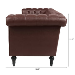 Traditional Dark Brown 3 Seater Sofa with Removable Cushions and Square Arms in PU Material